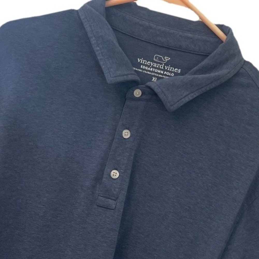 Vineyard Vines Mens XL Edgartown Polo Shirt Heather Navy Blue Pima Cotton Blend
